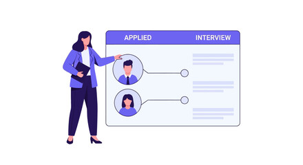 Obraz premium HR Recruitment Manager Managing Job Candidates and Interview Selection Process Vector Illustration