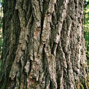 Texture 149 Close-up of Rough Tree Bark Texture with Deep Grooves and Moss（深い溝と苔のある粗い樹皮のテクスチャ）