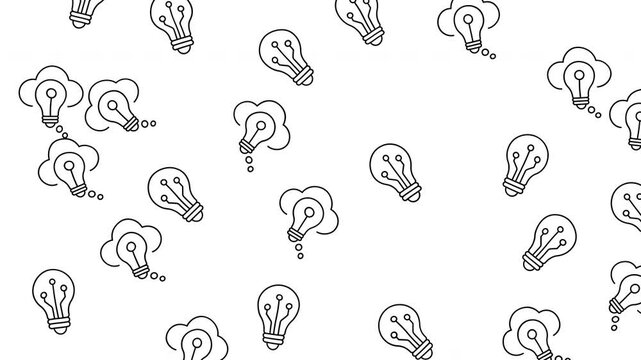 Abstract minimalist pattern of light bulb icons and thought clouds for creative idea concepts