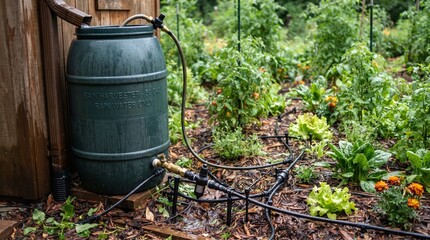 Obraz premium Rain Barrel Drip Irrigation Garden System