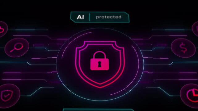 Clean AI security interface with glowing circuit pathways connecting to a central data protection shield.
