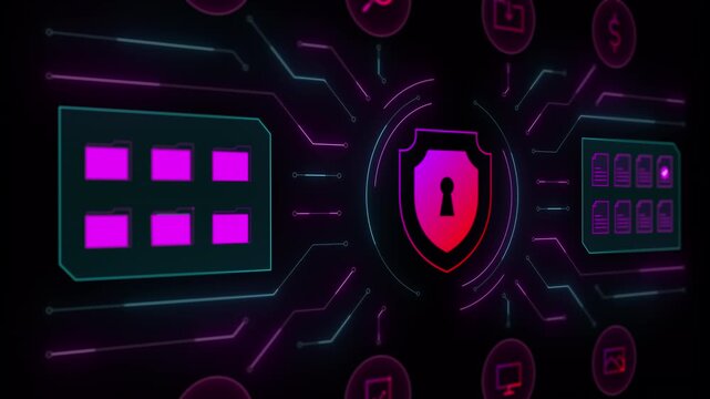 Isometric perspective of an AI security module featuring encrypted data blocks and circuit connections.