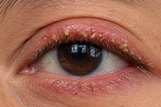 Close-Up of Blepharitis with Meibomian Gland Dysfunction and Eyelid Inflammation