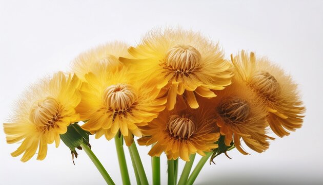 dandelion flower blooming on white background