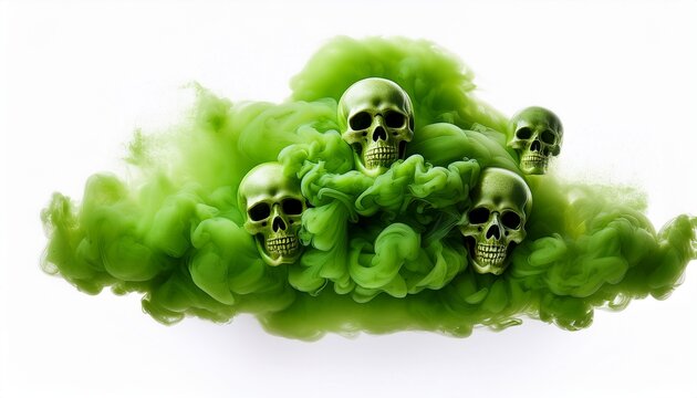 a cloud of green poison with skulls effect isolated on white background
