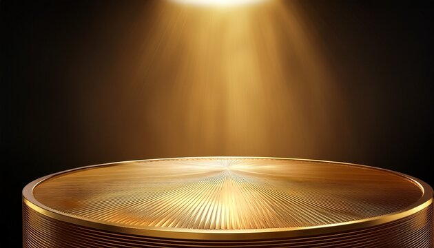 elegant golden round table with spotlight for product display