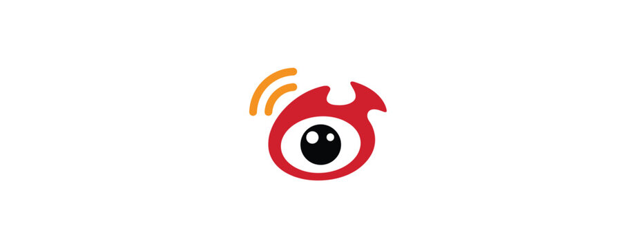 Sina weibo social media red stylized eye with orange signal waves on a white background, brand branding