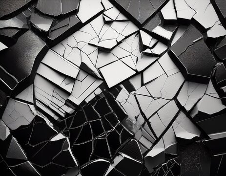 a distorted abstract image featuring a cracked surface with black and white pixelated areas overlaying it