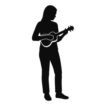 Silhouette of a woman standing and playing a ukulele