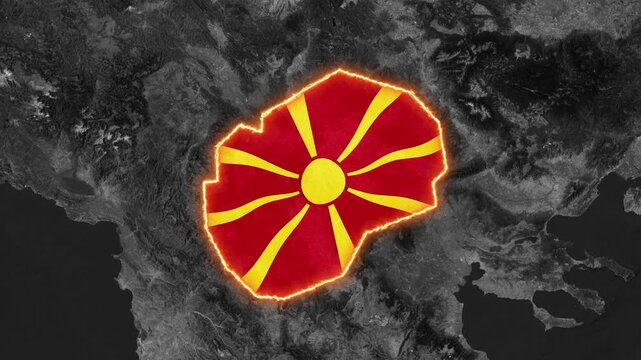 North Macedonia Map with National Flag Highlight Animation