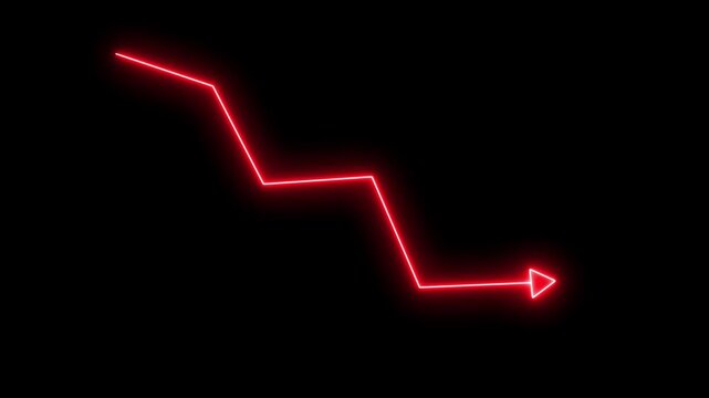 Neon sign Financial business Loss down graph chart icon animated. Graph shows downward arrow, symbolizing decline, loss, market drop, risk, or negative growth.4k animation motion graphics video.