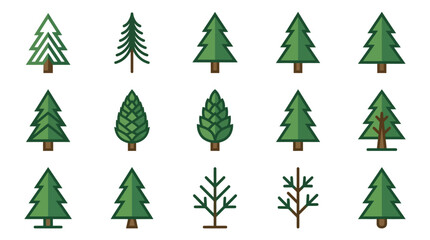 Obraz premium Minimal Pine Tree Icons Set in Modern Evergreen Geometric Vector Design