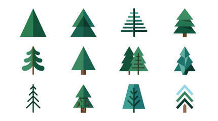 Obraz premium Minimalist Pine Tree Icon Set Featuring Modern Geometric Evergreen Silhouettes