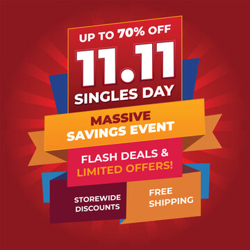 11 11 Singles Day Flash Deals and Limited Offers Banner Design Template