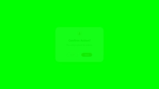 Pop-up Confirmation Dialog Box with Delete and Cancel Buttons on Green Screen Background for UI Design