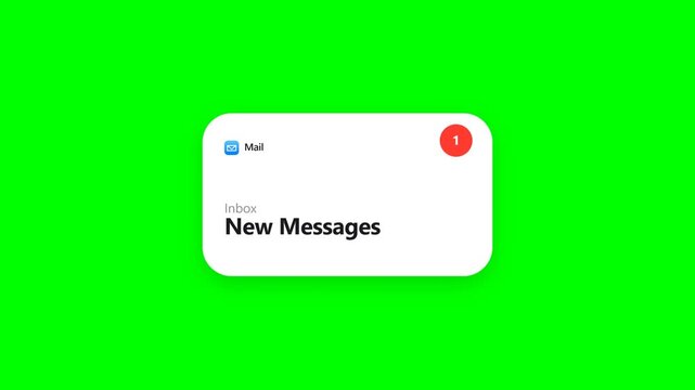New Email Notification Popup Window with One Message Badge on Chroma Key Green Screen Background