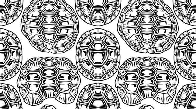 Seamless Pattern of Tortoise Shells, Animal Print, Monochrome, Detailed Illustration