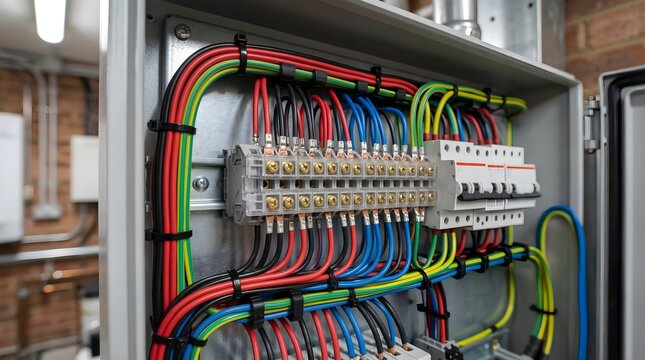 Close-up of solar panel wiring neat installation technical precision indoor utility lighting