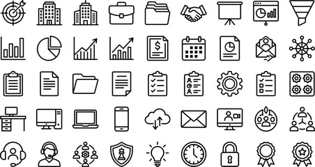 Fototapeta premium Business management corporate office workflow and financial analytics icons setBusiness management corporate office workflow and financial analytics icons set