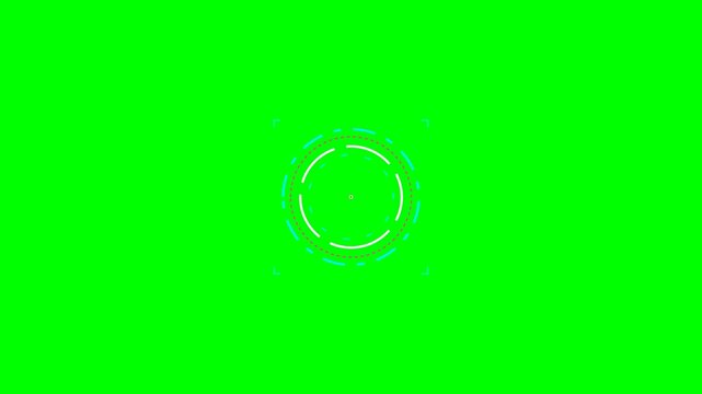 Digital circular interface design element on a solid green background screen