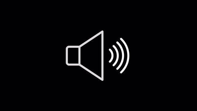 Volume Icon Animation with Sound Waves, Speaker Audio Symbol with Transparent Background, Smooth Motion Graphic Overlay for Video Editing and Social Media in 4K. 
