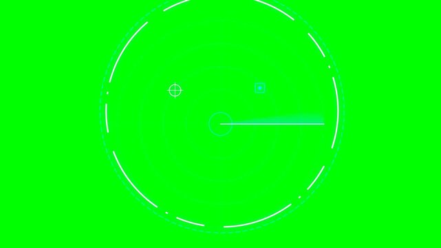 Minimalist circular radar interface display on a vibrant green screen background