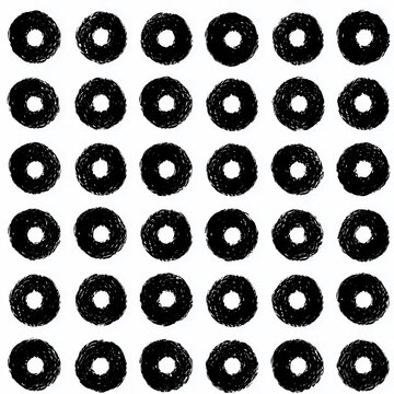 Black and white polka dot ornament. Ink illustration