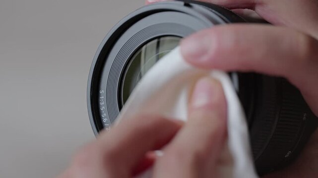 Cleaning Camera Lens with Microfiber Cloth Close Up Video