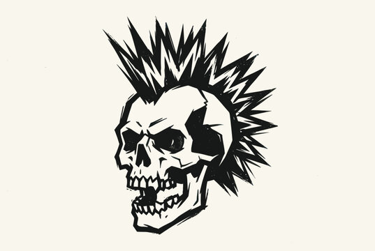 Punk Skull with Spiky Mohawk Hairstyle Illustration