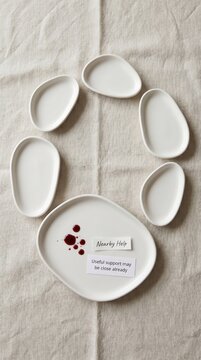 Blood Donation concept with supportive messages and medical red drops on white plates