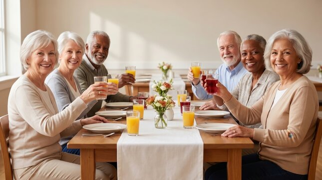 Happy Seniors Celebrating Senior Citizen Day with Drinks