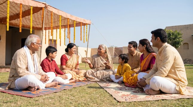 Indian Families Gather Outdoors for India's Independence Day Celebration