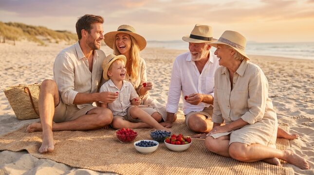 Family Enjoys Summer Bank Holiday Beach Picnic with Berries