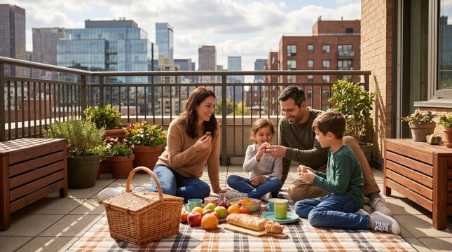 Family Picnic on Balcony for Summer Bank Holiday
