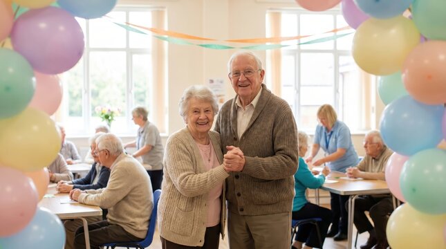 Happy Senior Citizens Day couple dancing in celebration