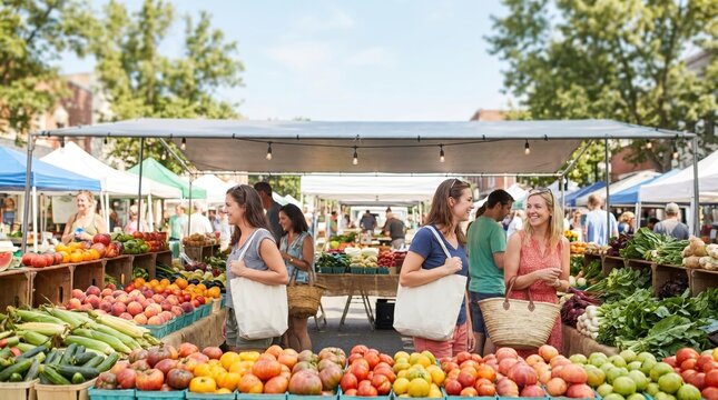 People Shopping at a Summer Bank Holiday Farmers Market