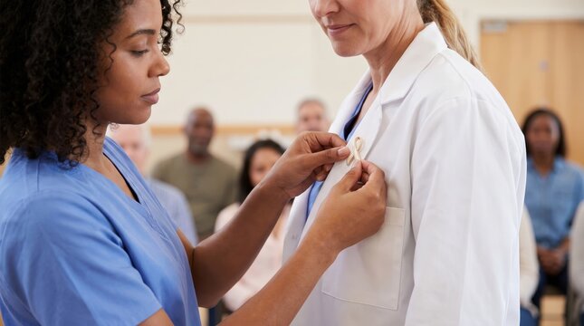 Nurse Places Awareness Ribbon for World Lungs Day