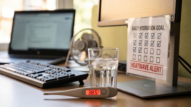 Thermometer, Water, and Fan for Heatwave Safety