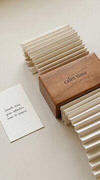 Wooden 'calm time' box with notecards, perfect for Low Attention Span organization and reflection