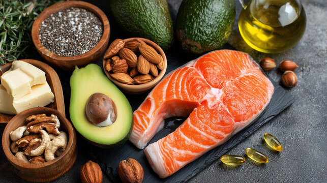 Healthy omega-3 food arrangement