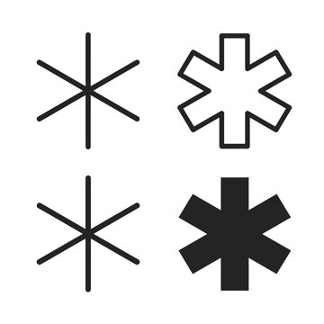 Conjunto de cuatro variaciones diferentes de s&iacute;mbolos de asterisco y copo de nieve