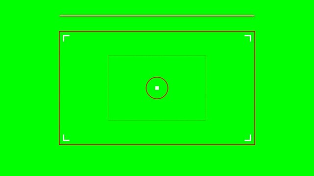 Digital camera viewfinder overlay with focus reticle on a green screen background