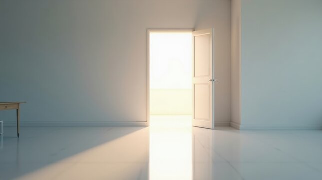 Puerta abierta que da paso a un aula luminosa y contempor&aacute;nea; concepto de oportunidades y educaci&oacute;n futura
