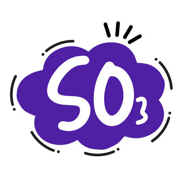 SO3 Sulfur Trioxide Cute Doodle Icon, Hand Drawn Chemical Formula Sticker, Chemistry Compound Bubble Badge, Flat Vector Illustration, Science Education Clipart, Laboratory Symbol, Transparent Backgrou