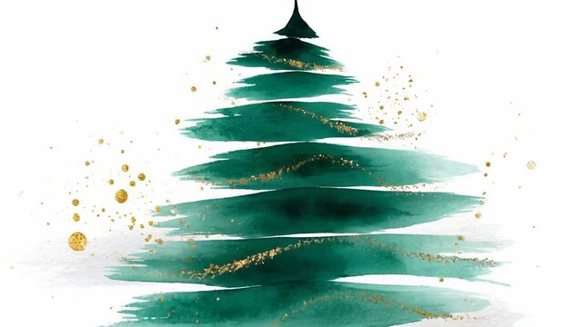 Watercolor christmas tree animation with star and gold accents