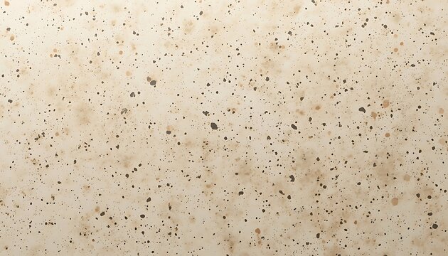 Beige or light tan surface with irregular brown and gray speckles scattered across, mottled and splattered pattern resembling terrazzo, stone, or painted background, organic random distribution
