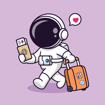 Astronaut ready for adventure astronaut, travel, space, suitcase, aducation, map, passport, ticket, traveler, cartoon, cute, wanderlust, exploration, vacation, journey, adventure, cosmonaut, helmet, l