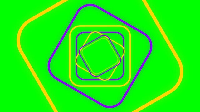 Concentric rounded square frames in alternating yellow and purple on green