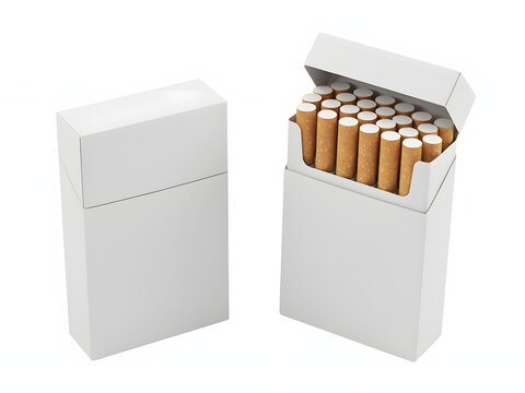 Blank white cigarette packs with cork filters isolated on a white background