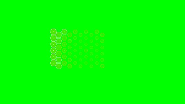 Abstract white hexagonal grid pattern fading against a bright green background